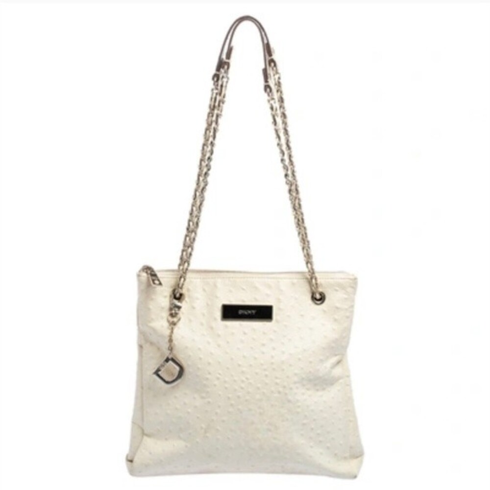 DKNY Ivory Ostrich Embossed Leather Chain Strap Shoulder Bag
